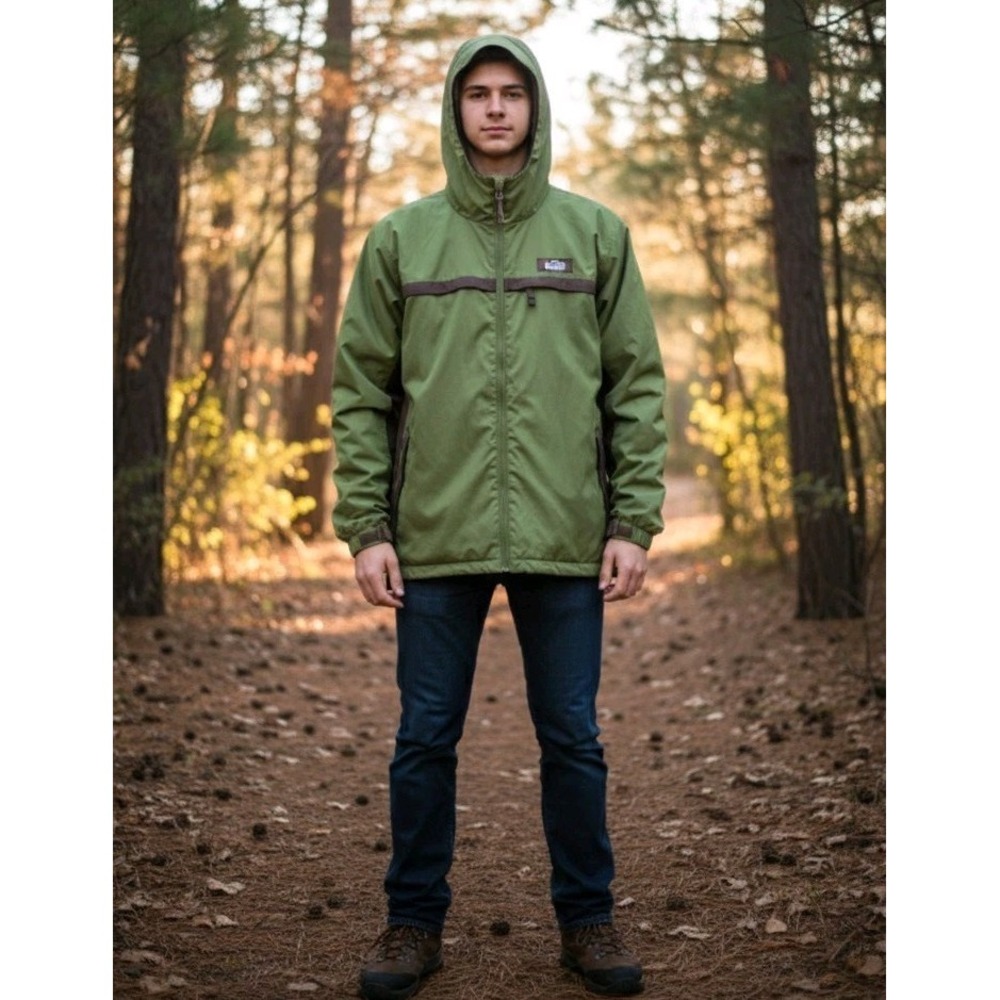 REI Junior XL 16/18 Green Brown Insulated Fleece Lined Hooded Jacket Coat Retro